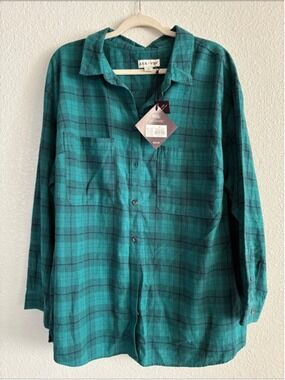 Ava & Viv Teal Plaid Button-Down Shirt woman’s 2xL